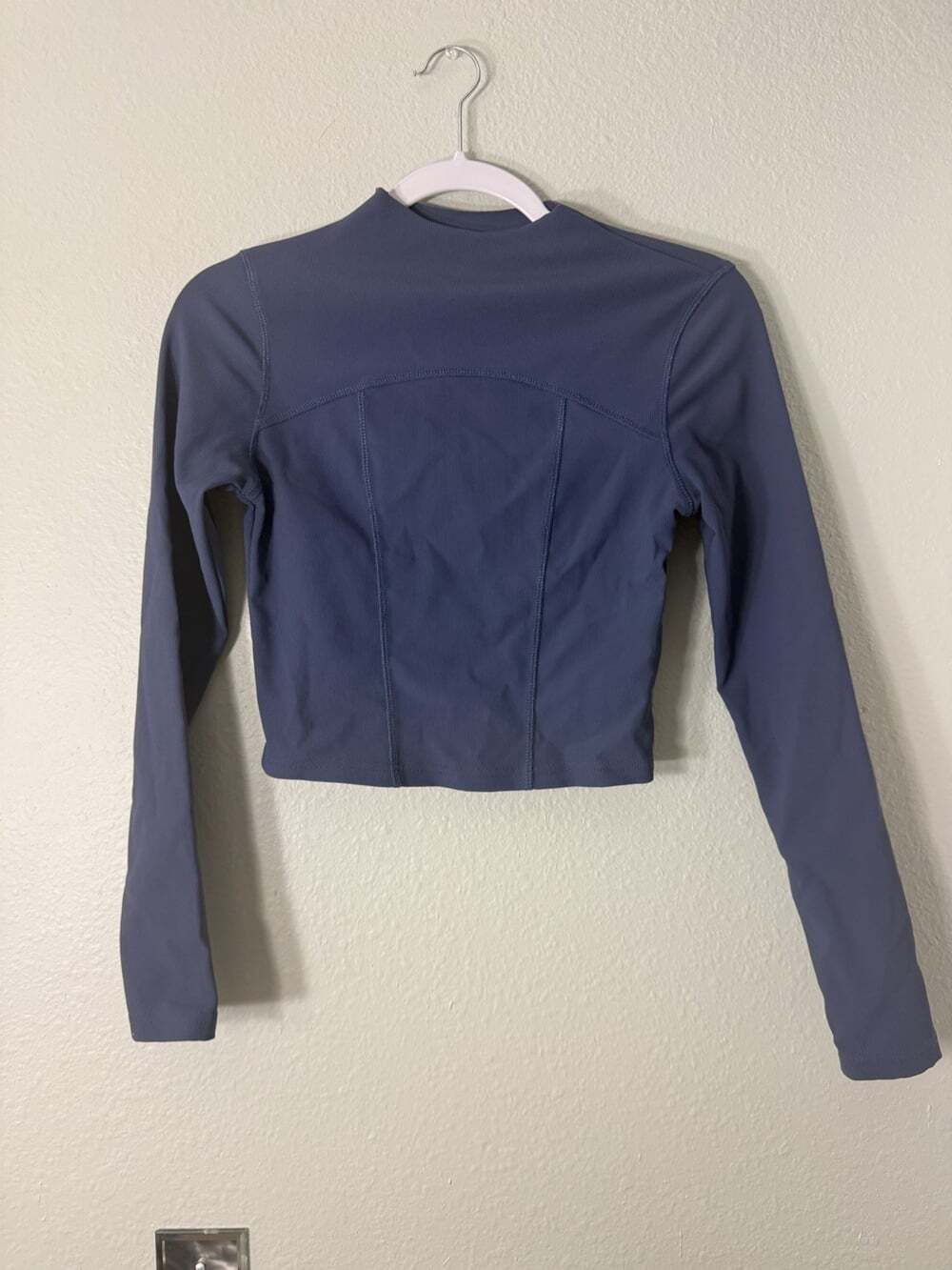 Laslulu Women’s High Neck Cropped Long Sleeve - Ribbed Blue Small
